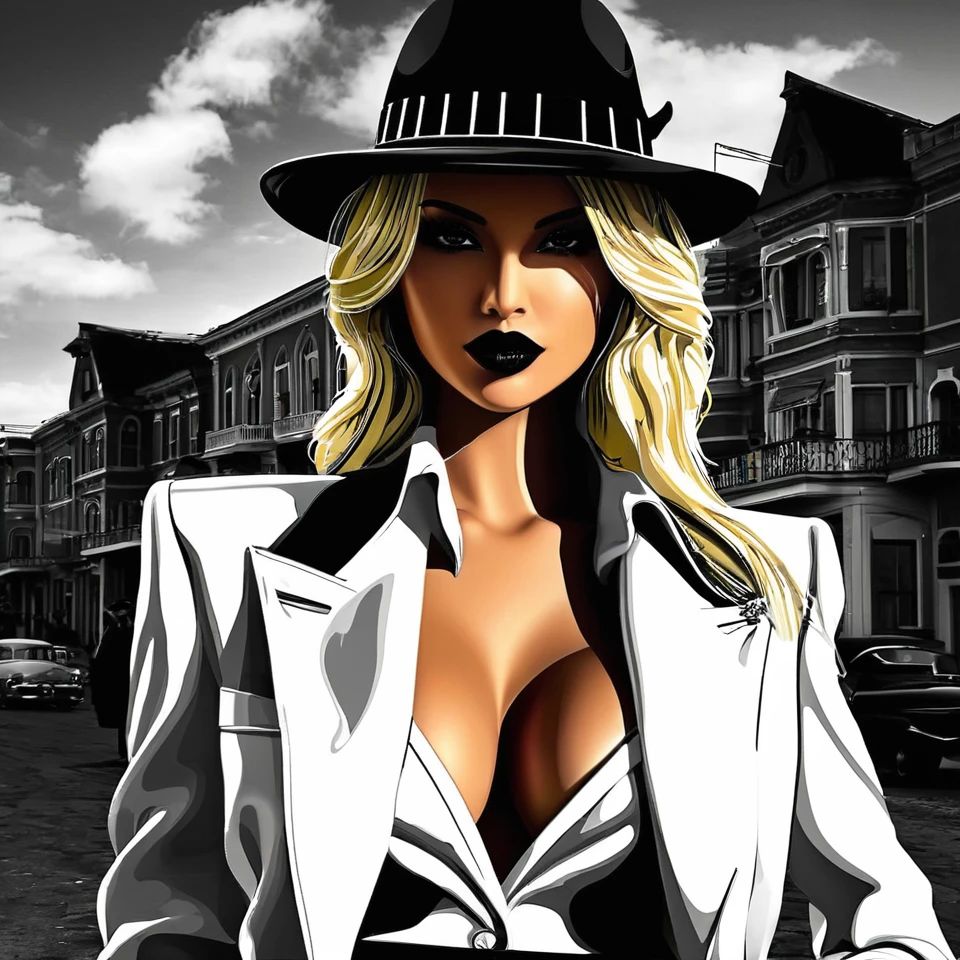 Ai black and white photo mafia gangster clothing female