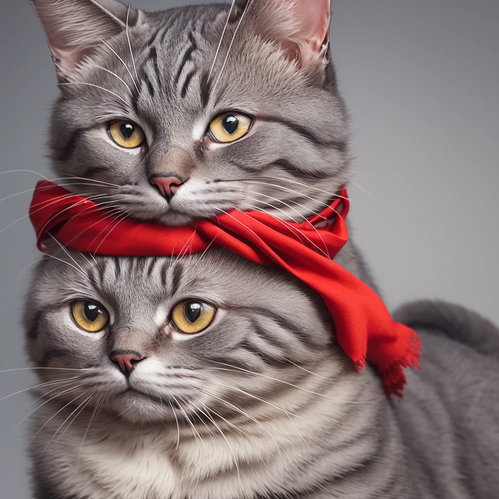 grey cat with red bandana
