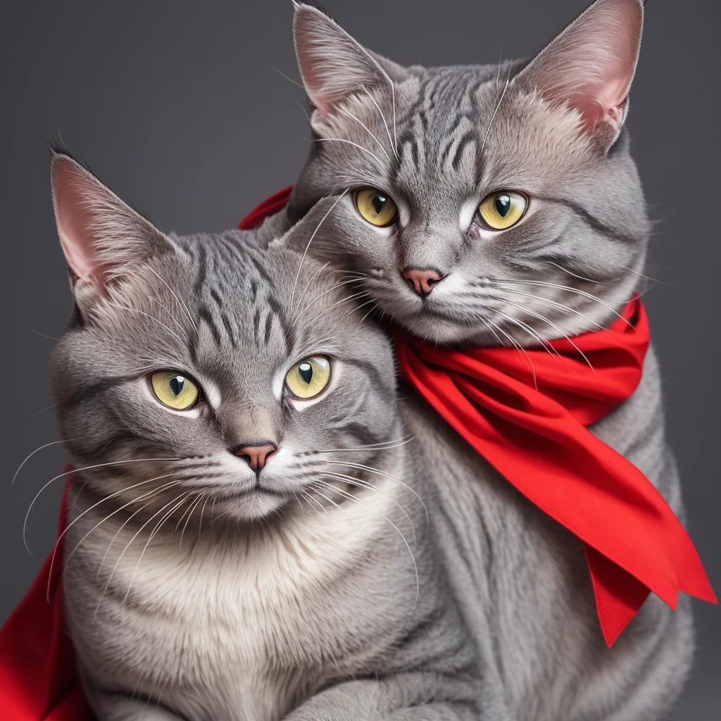 grey cat with red bandana