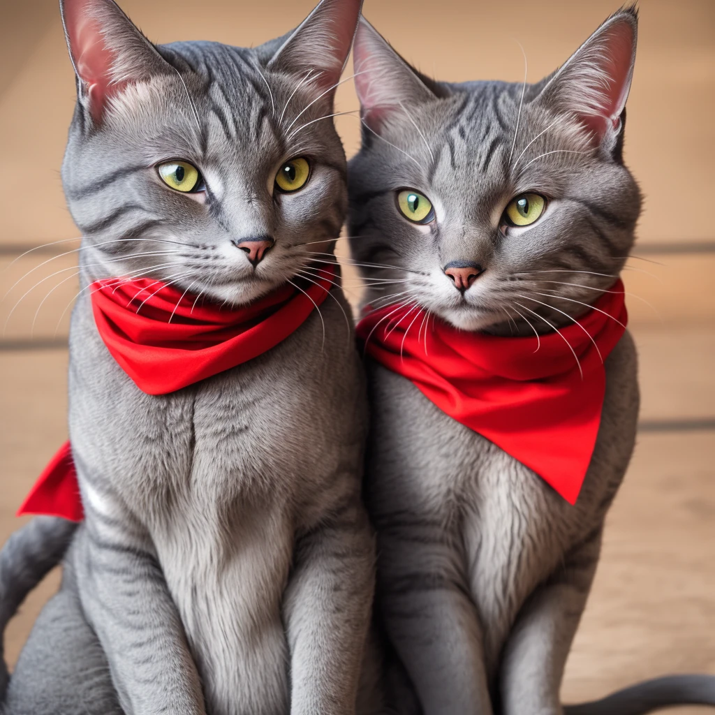 grey cat with red bandana