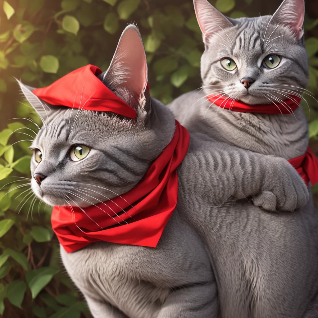 grey cat with red bandana