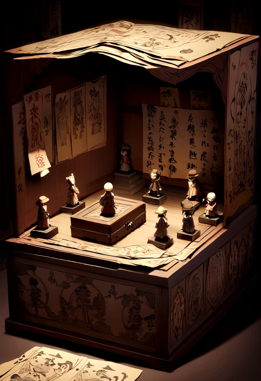 In dim light,There is a box at the resident's door,Inside the box is a small paper figurine made of talisman paper.