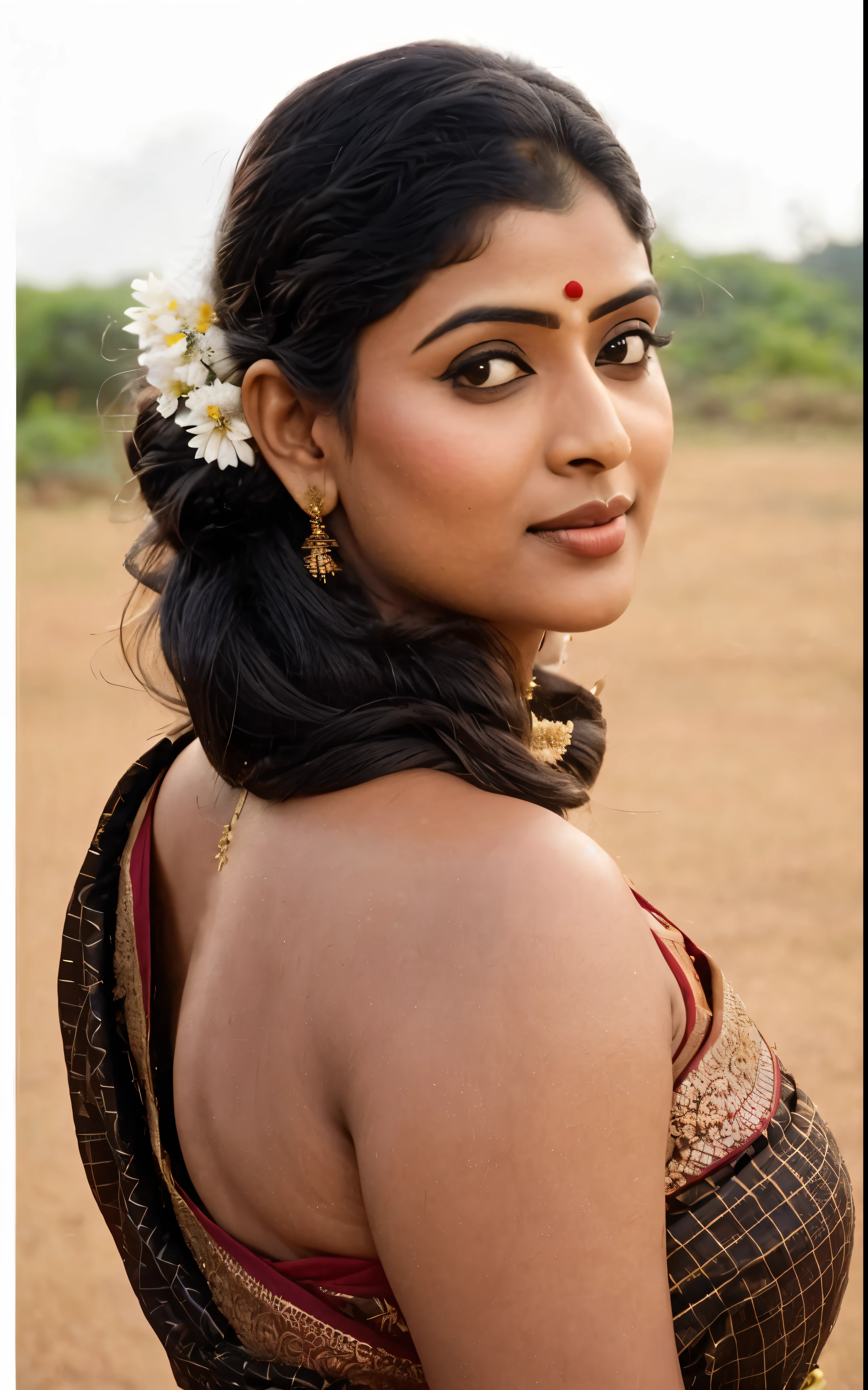 Foto RAW, photorealistic, photography, full body shot, master shot, Saree model, model Photography, Indian saree shoot, village woman, sensual lust, sensual beauty, erotic photoshoot, bengali village woman, bengali housewife, bhabhi, aunty, bong girl, village sari, village girl, village Sari style, vintage Indian Village Style sari draping , retro village wear, village style, no blouse saree, no blouse can be seen, traditional wear advertising photography, traditional wear brand shoot, face of Indian actress Pavitra Lokesh, masterpiece, realistic, realism, photorealism, high contrast, photorealistic Artstation 8k HD digital art trend of high definition and detailed realistic skin texture, ultra detail, realistic skin texture, armature, best quality, ultra high definition, (photorealistic:1.4),, high resolution, detail, raw photo, Re sharp, by Lee Jefferies Nikon D850 Film Stock Photo 4 Kodak Portra 400 Camera F1.6 Lens Rich Color Ultra Real Realistic Realistic Textures Dramatic Lighting Unreal Engine Trending at Art Station Cinestill 800,(pele altamente detalhada: 1.2), 8k UHD, DSLR, soft-lighting, alta qualidade, grain of film, Fujifilm XT3