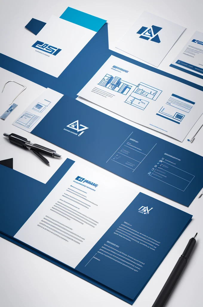 Create a visual identity for a civil engineering and architecture company with a minimalist logo of a bee in blue colors, black and silver
