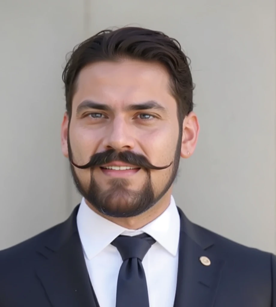 Man with beard and mustache, in a suit, lawyer