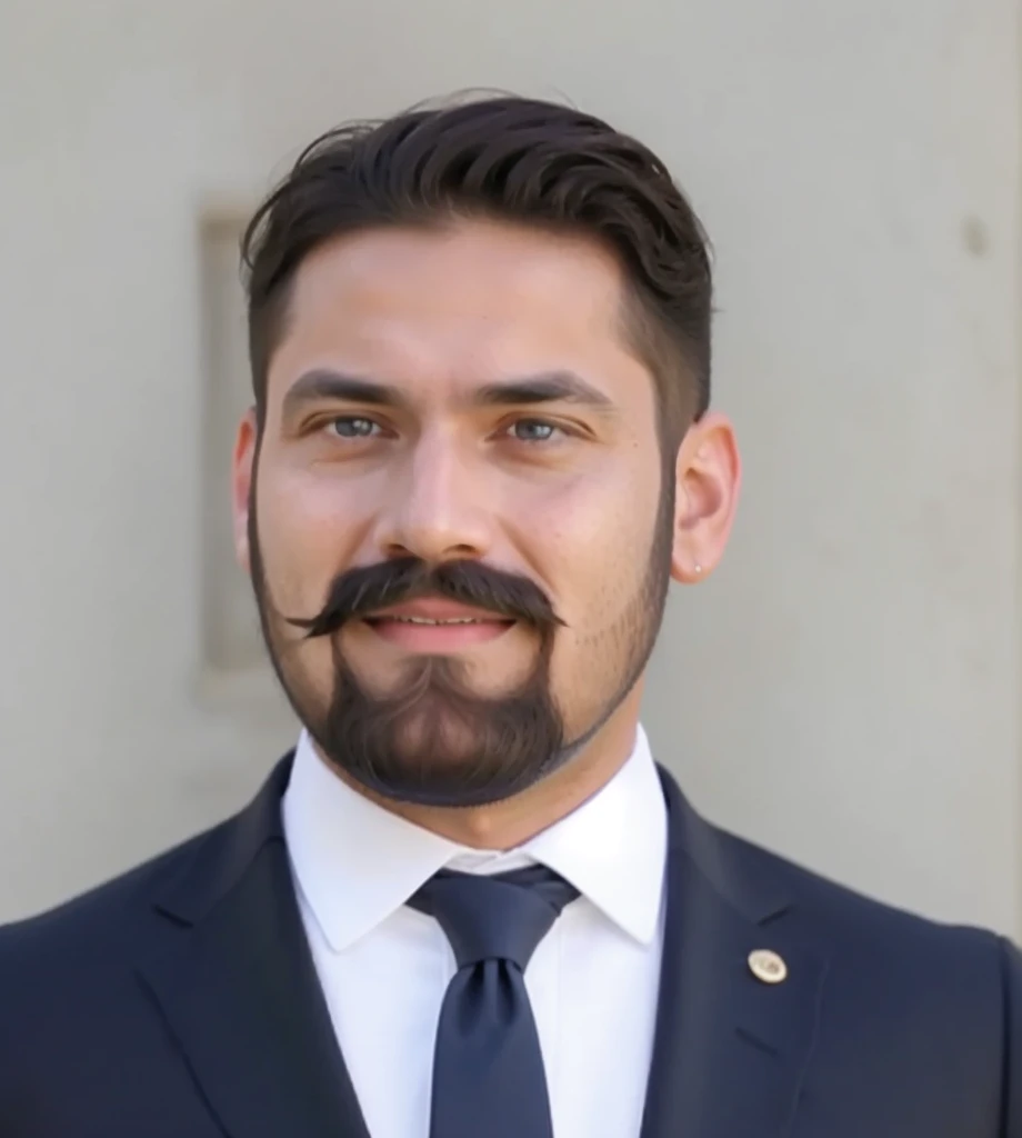Man with beard and mustache, in a suit, lawyer