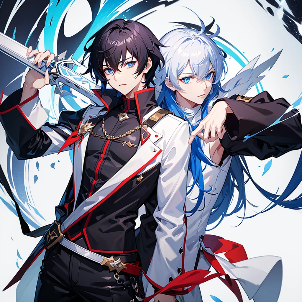 Honkai impact male black hair and blue eyes and sword 