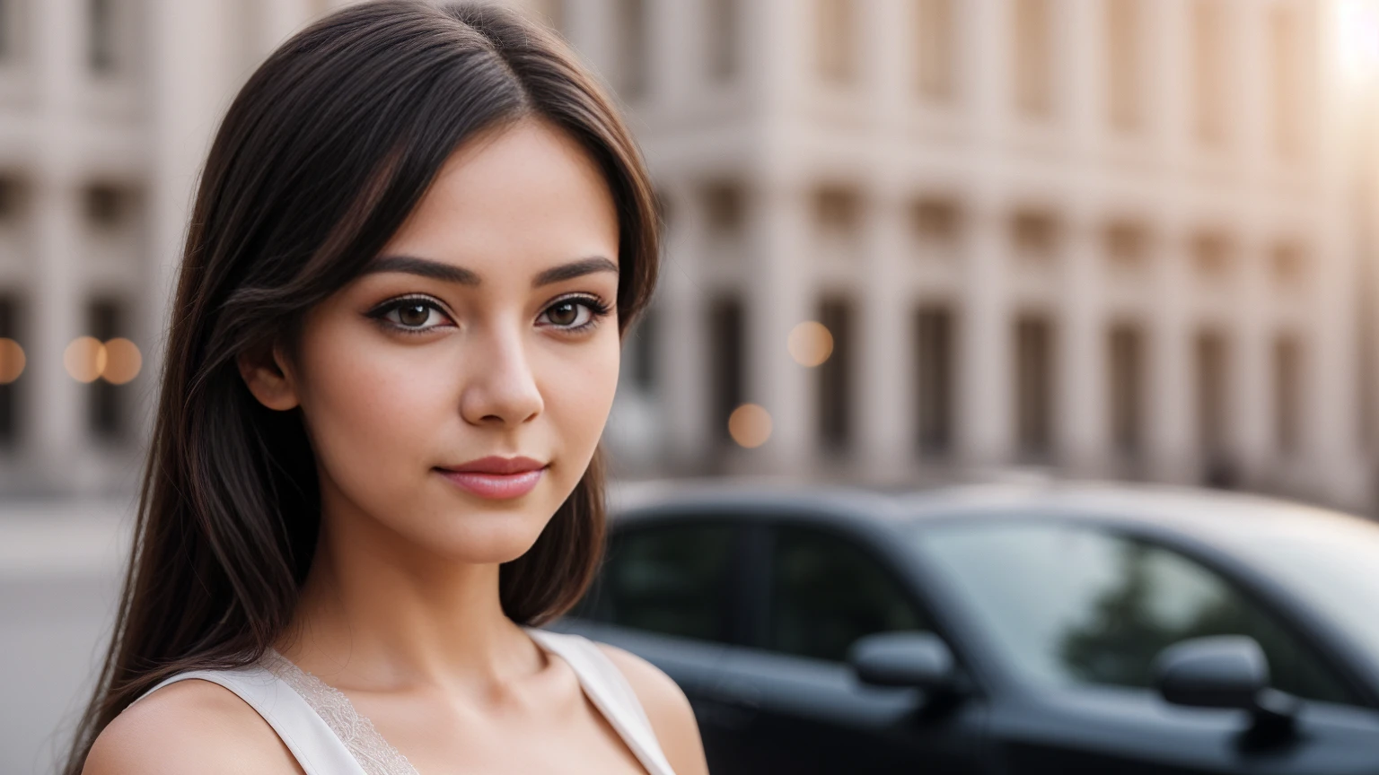a young business girl with clear focused eyes, delicate facial features, long eyelashes, beautiful detailed eyes, beautiful detailed lips, extremely detailed face, solo, portrait, looking at camera, natural lighting, serene expression, soft lighting, high quality, 8k, masterpiece, photorealistic, professional, cinematic, elegant, beautiful, (sharp focus), shiny face skin, black hair