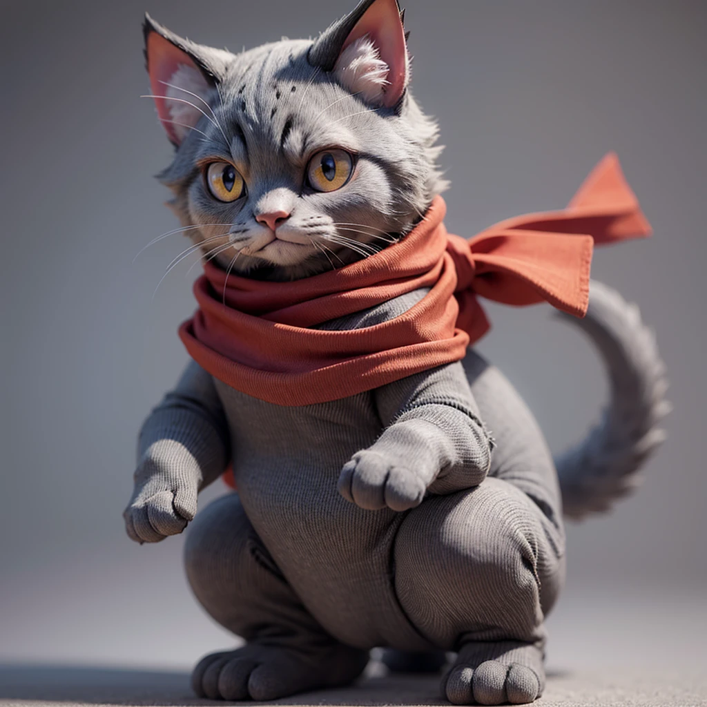grey cat with red bandana 3d angry