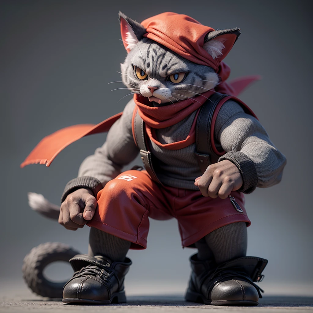 grey cat with red bandana 3d angry thug style