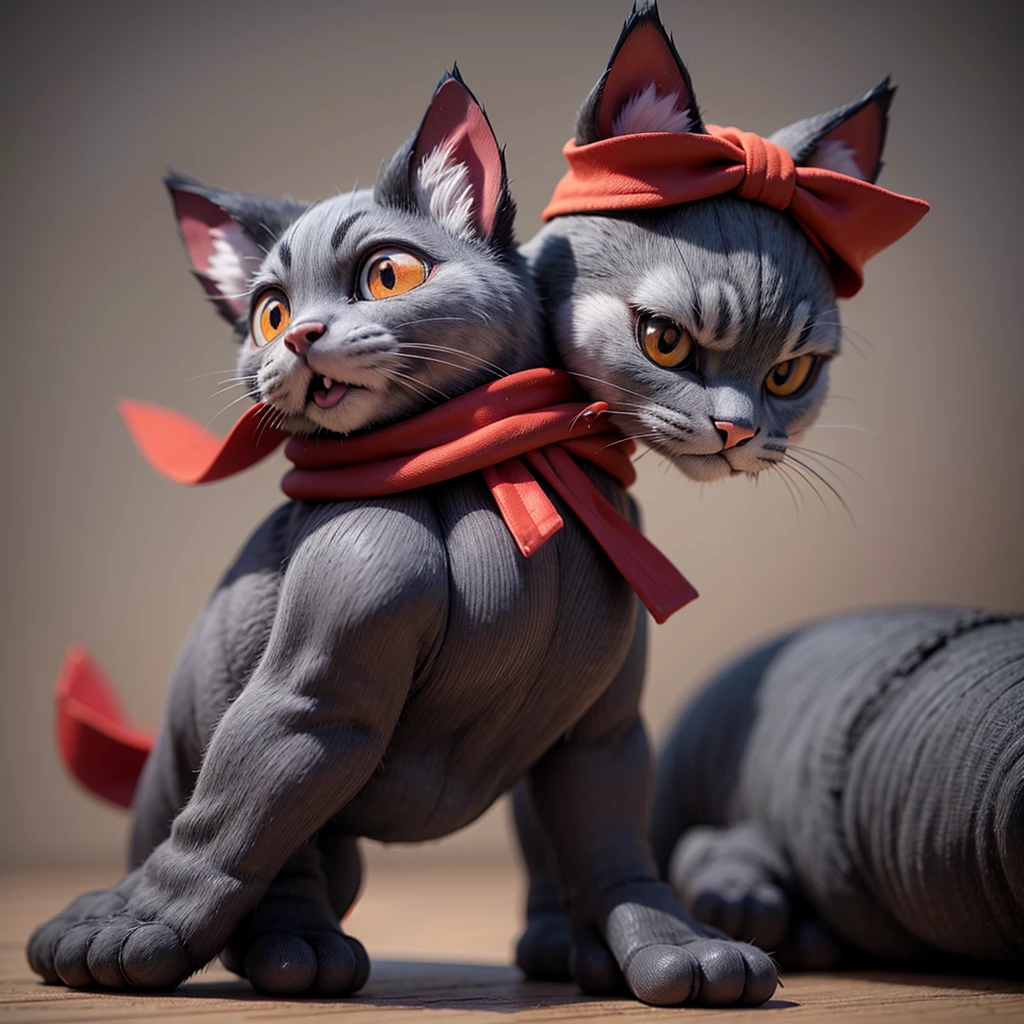 grey cat with red bandana 3d angry thug style