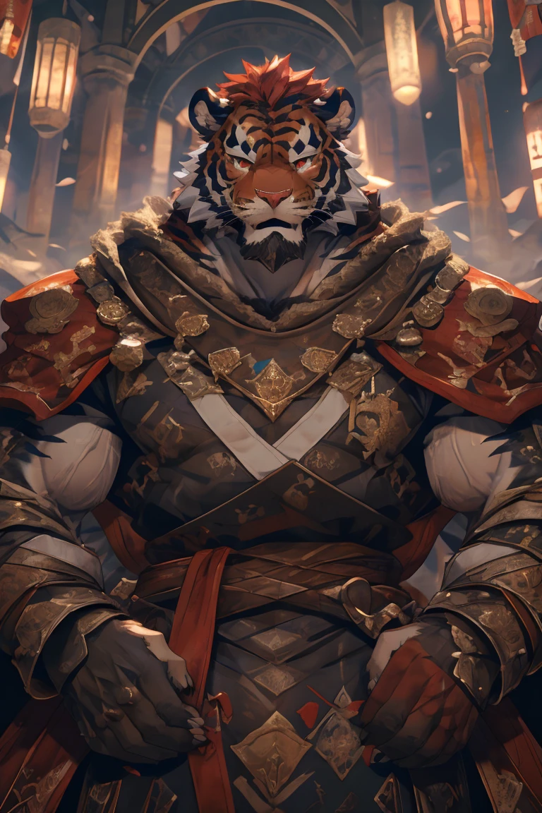 (赤红色tiger),(赤红流火Military commander战袍),(Holding a long sword),Awesome posture,Sitting quietly on the edge of the cliff,(The background is a city with bright lights.:1.2),Abdominal muscles,完美的masterpiece,Various facial details,Close-up view,specific description,masterpiece,cg,(Red eyes),Crimson pattern,Crimson tail,Military commander,Heroic,tiger,Crimson fur,Detailed facial details,),(Half Body),(Long feather),((middle aged)),(Face Focus:1.3),(16K),HD,Red and white abdomen,temple,beard,(Face lines),Heterochromia,(Red battle robe),(Crimson hair),Strong,muscle,(high resolution:1.3),