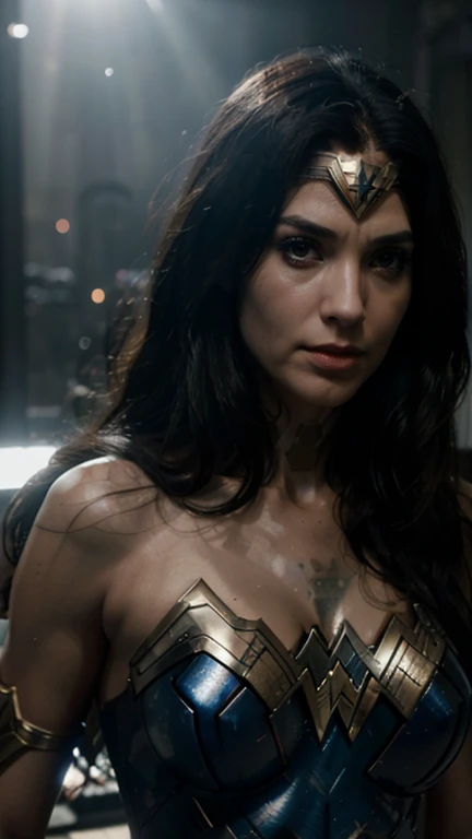 scene from the film, DC Wonder Woman Close-Up, Distorted Space, Distorted undead in the background, lens flares, light axes, details Intricate, highy detailed, volumetric lighting, 4k rendering, photoshot, hyperrealisti, lifelike textures, dramatic lighting, engine unreal