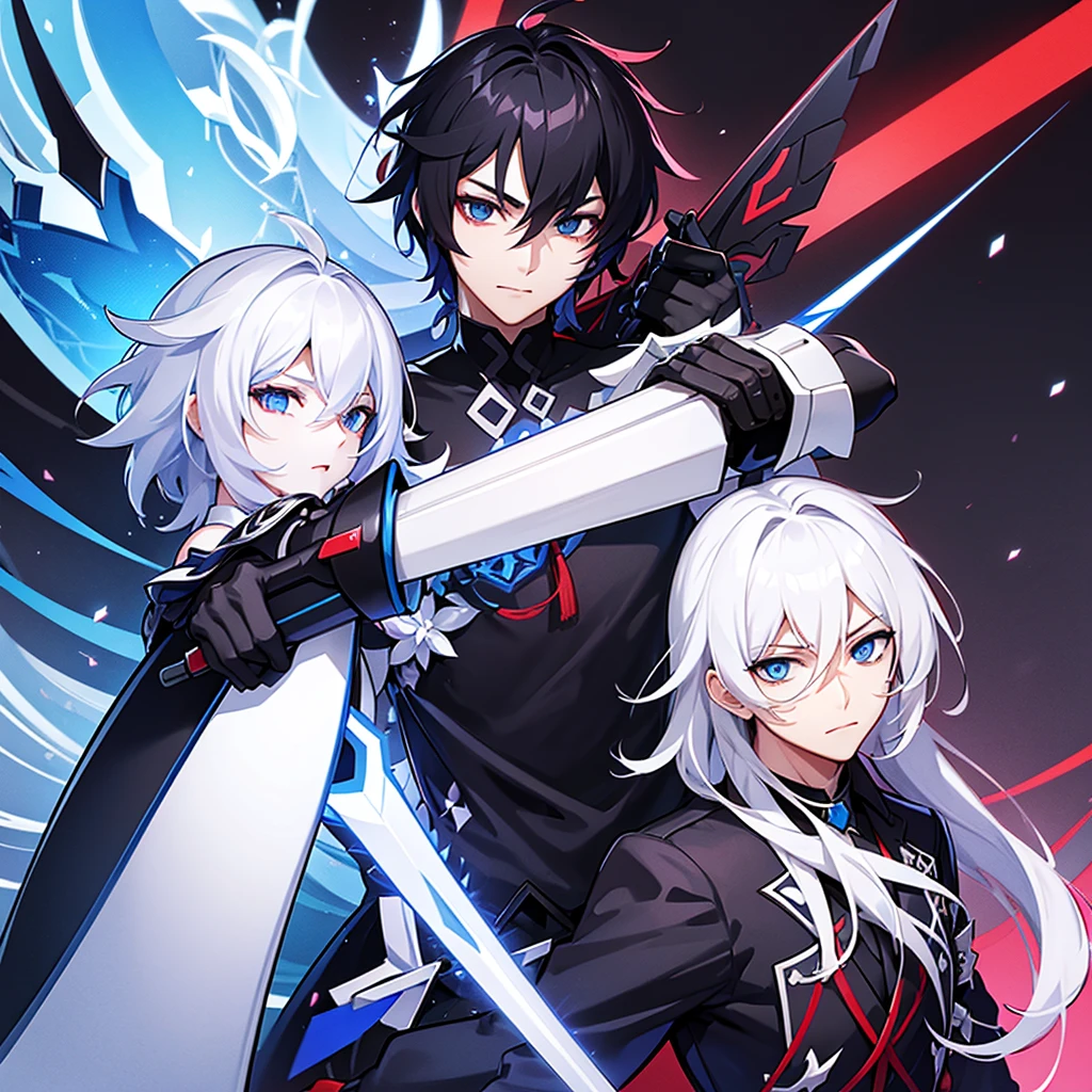 Honkai impact male black hair and blue eyes and sword