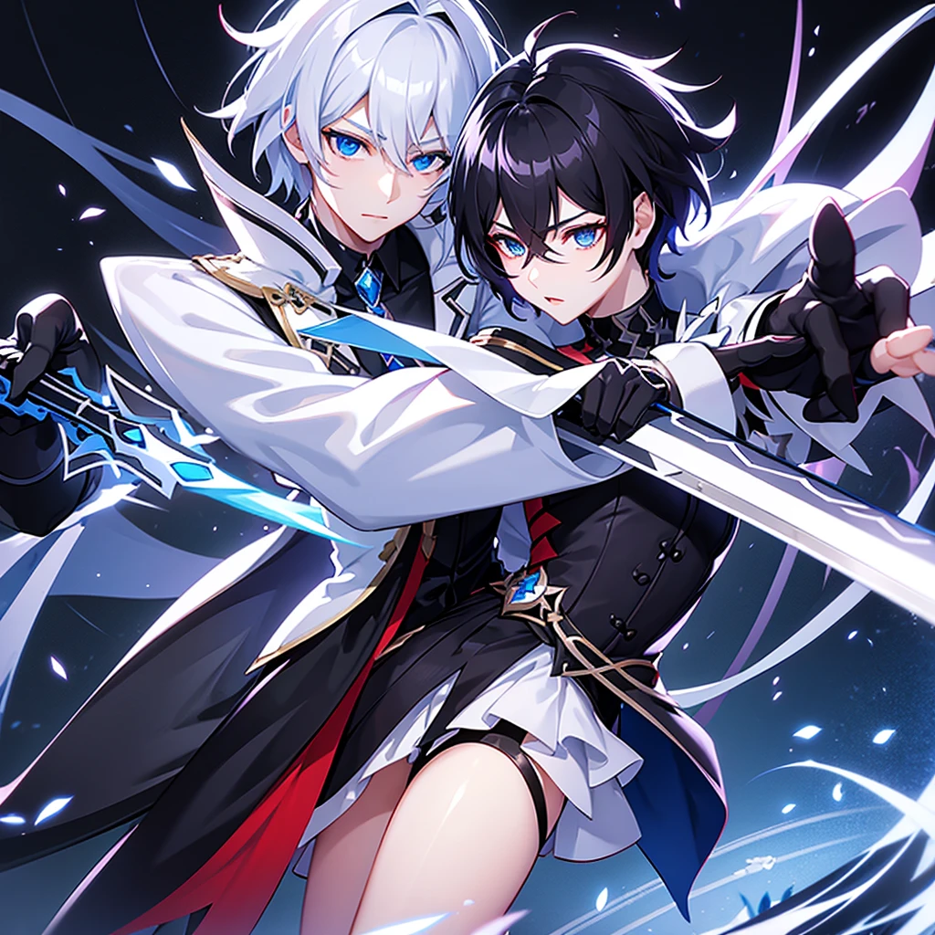 Honkai impact male black hair and blue eyes and sword