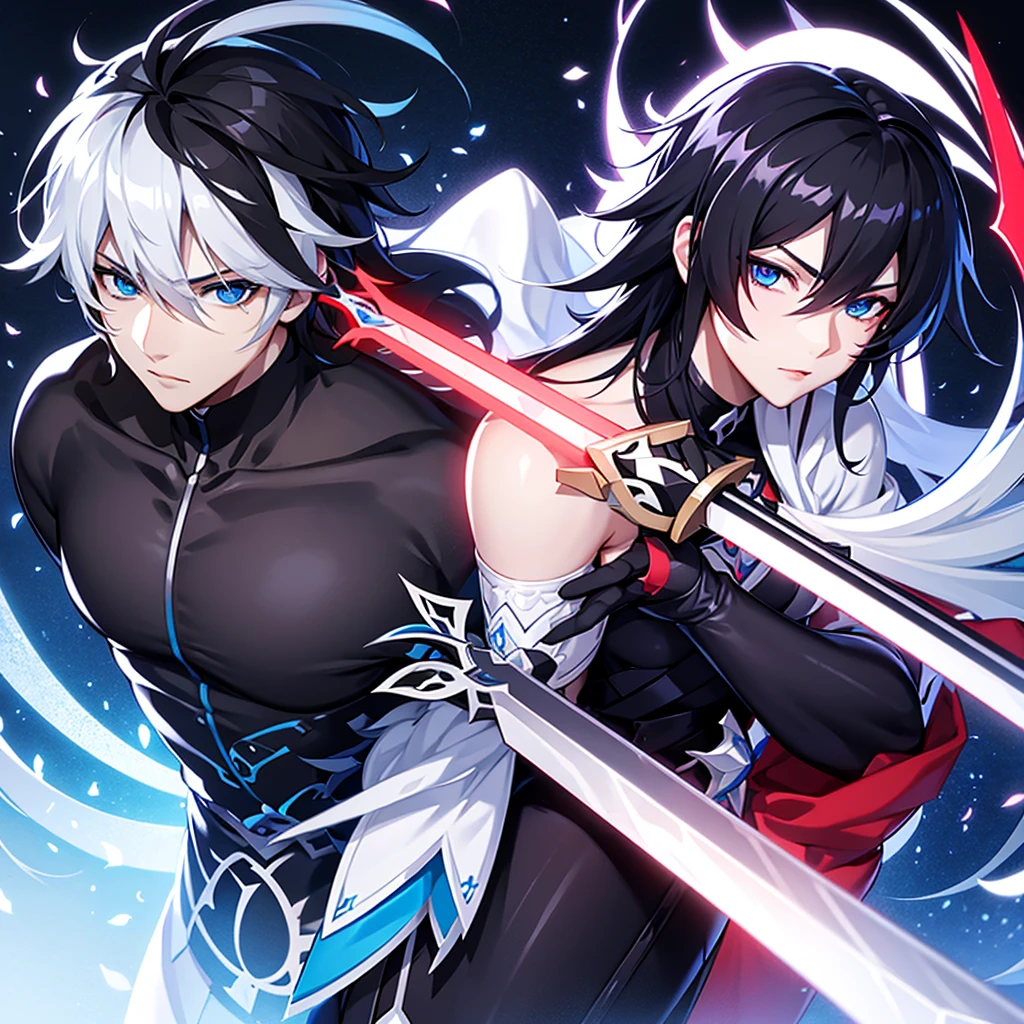 Honkai impact male black hair and blue eyes and sword