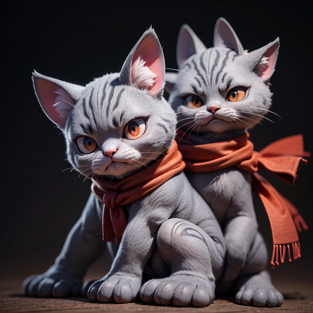 grey cat with red bandana 3d angry thug style