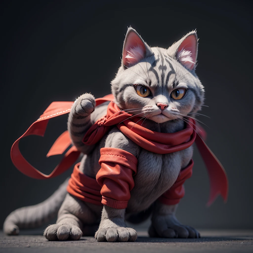 grey cat with red bandana 3d angry thug style