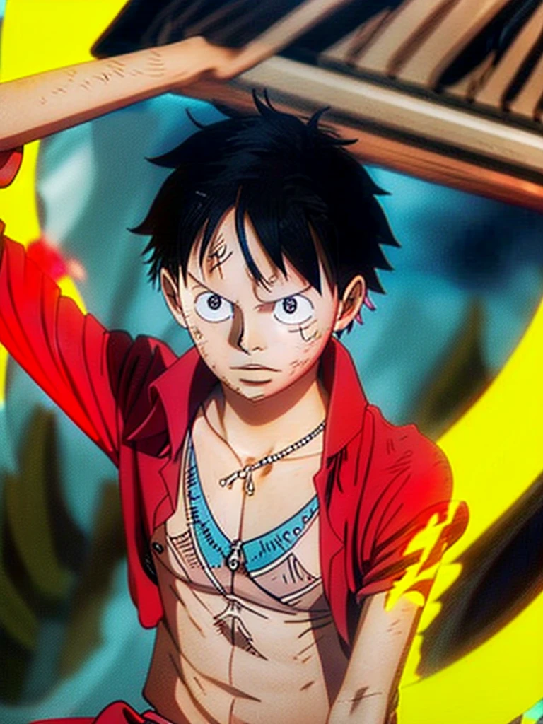 a girl with black hair and Luffy from one piece