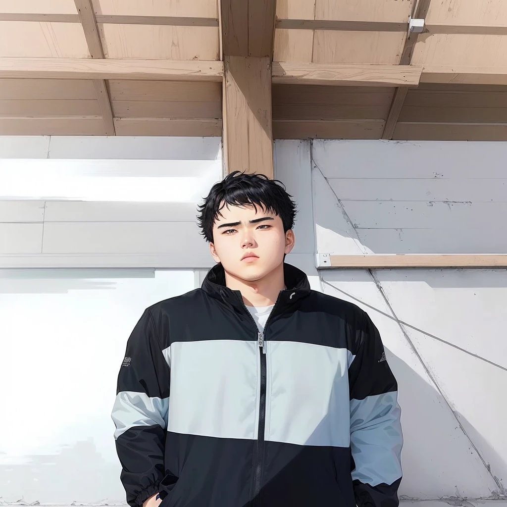 anime man in a black and white jacket standing in front of a wall, official art, as an anime character, kentaro miura style, miura kentaro style, kentaro miura manga art style, kentaro miura manga style, inspired by Kentaro Miura, in an anime, inspired by Itō Ogura Yonesuke