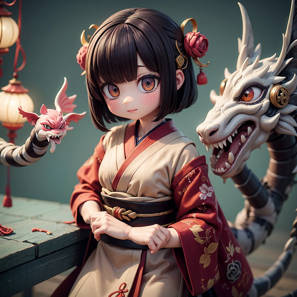 a girl with japanese chinese dragon