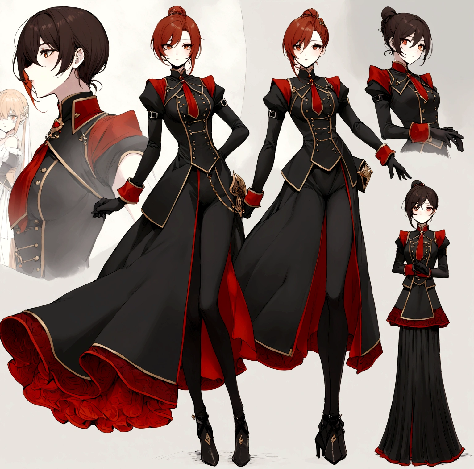 A young manhwa woman, 24 years old, A knight, brown to orange eyes,Red smoky topaz hair,Medium Long fringe layered hair,170 Height centimeter, wearing a knight costume.