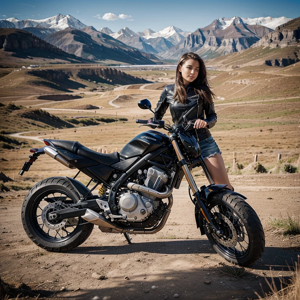 Moto fille cuire beau paysage