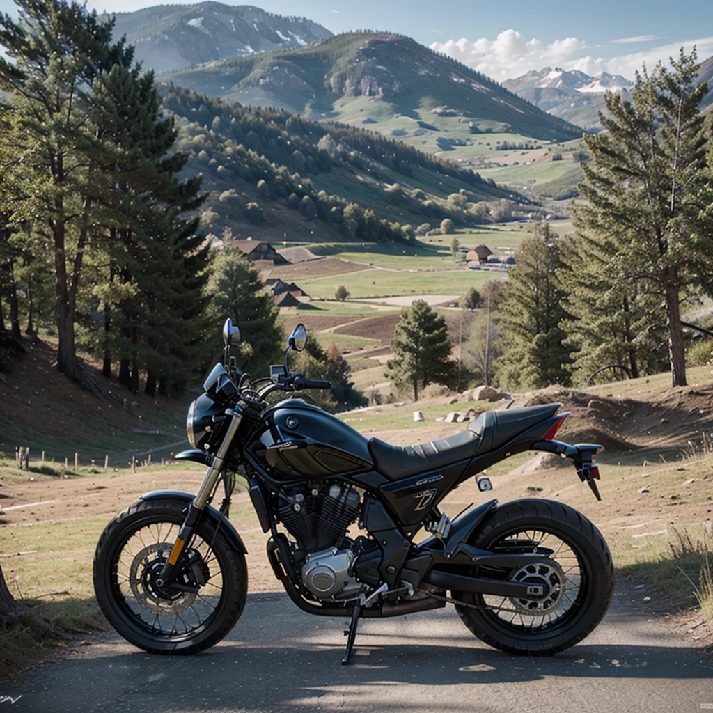 Moto fille cuire beau paysage 