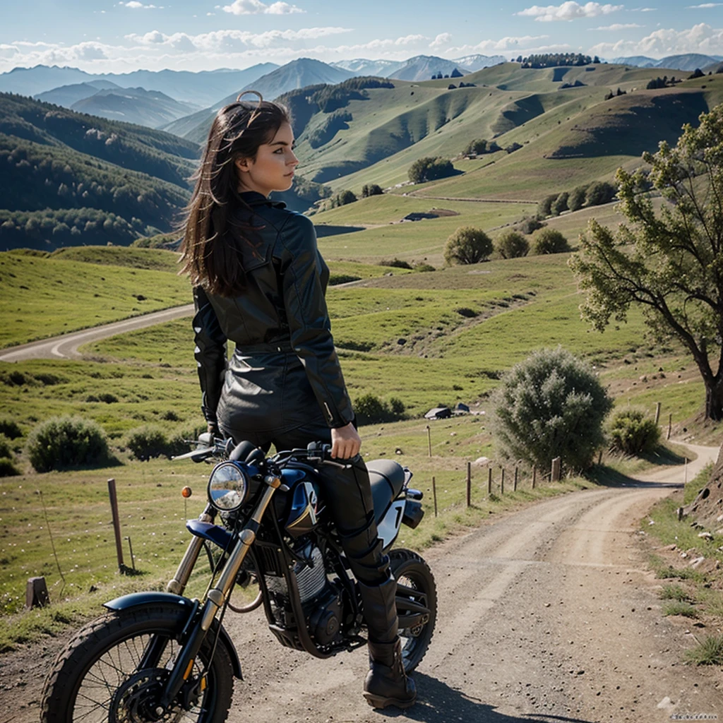 Moto fille cuire beau paysage