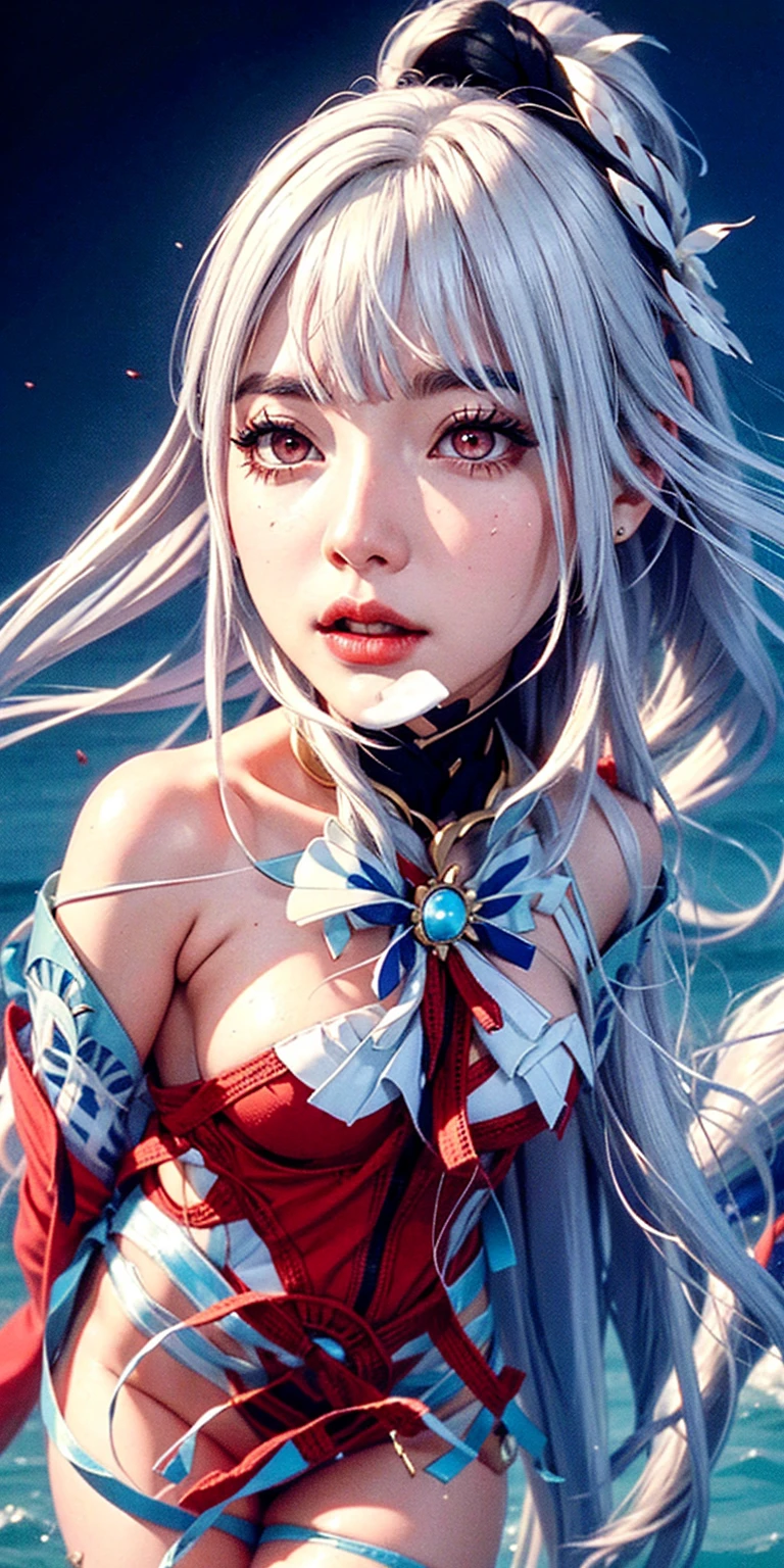 Super beautiful glowing eyes、 SkirkGI, red eyes, long hair, white hair, blue hair, hair ornament, with her arms tied by a rough rope、perspiring、Ropes tied her body、a wet body、Rough rope that cuts into the crotch、A large amount of fluid flows out of the crotch、put one foot on a rough rope、tied up with ropes、Strongly tied up、Hands tied、legs hanging in shackles
(8K, Raw photography, Top image quality, masterpiece: 1.4), The ultra -The high-definition, (realisitic, Photorealsitic: 1.48), Beautiful and charming woman in fashion trend, full body Esbian: 1.6, Holding flowers, Random hairstyle, Woman at sea, tight slip dress random color, The wind blows hair, themoon,delicate sexy collarbone, Covering the chest, charming goose egg face, Double eyelids, Smart peach blossom eyes, Pink lips, small upturned nose, Bare shoulders, Focused face, facial close-up, Ultra-high definition, Super Detail, Ultra-thin and transparent, Fresh and good, See-through, red seeds