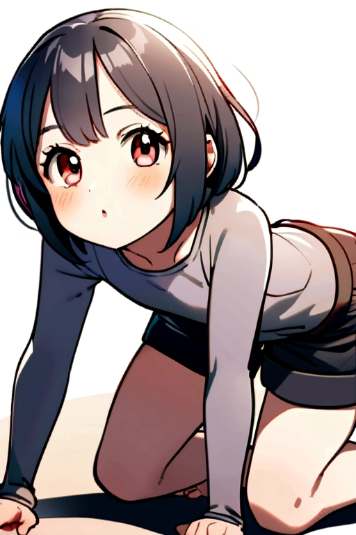 3 year old girl,cute,Highest quality,Shorts,Pose with bent legs,close,Crouching pose,Muchimuchi Body