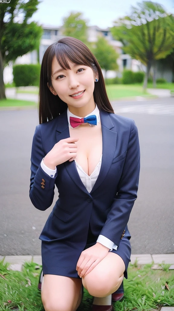 1 female,Beauty,Beautiful face,smile,Crouching and watching the viewer,Office Lady,In a suit,A dignified appearance,Perfect Style,Take off your jacket,Cleavage,focus on the chest,spread 2 le,show off panty,View from above,Front view,Ultra-realistic,Ultra high definition,Highest quality,8K,Masterpiece
