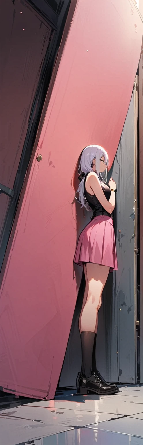 (masterpiece, Highest quality:1.2), One girl, alone,Are standing, Long Hair, without black sleeveless short vest，Pink Skirt，black