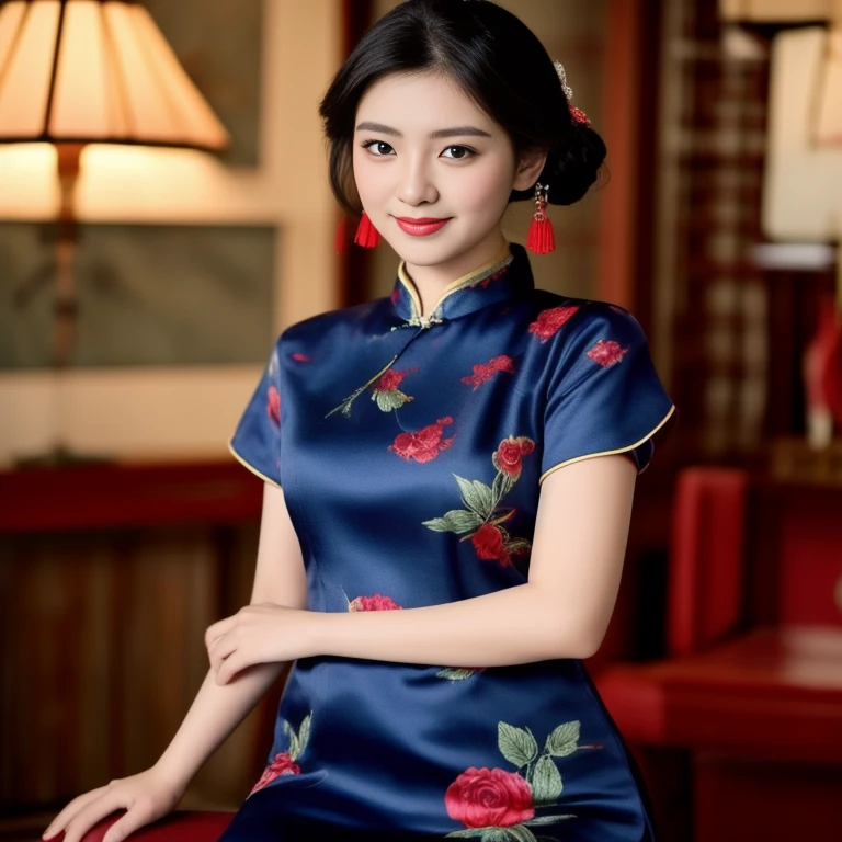Asian woman Arav in red dress poses for photo, wearing a red Cheongsam, Cheongsam, Chinese dress, Chinese style, traditional chinese, Chinese woman, with ancient Chinese clothing, expensive silk, traditional chinese clothing, Chinese girl, Chinese dress, Gorgeous Chinese model, beautiful oriental woman, Chinese princess, สวมชุดCheongsamสีน้ำเงิน, Wearing a bright red dress 8k, 3-D, 45,000,000,000 pixels, Too realistic,