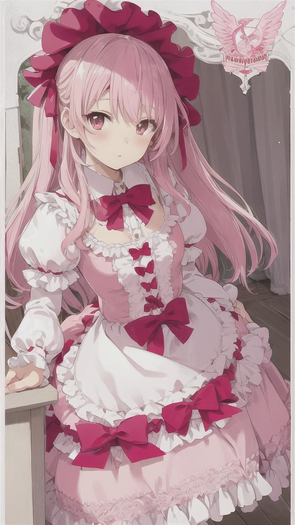 Pink soft hair, white wings, cute, Lolita fashion girl