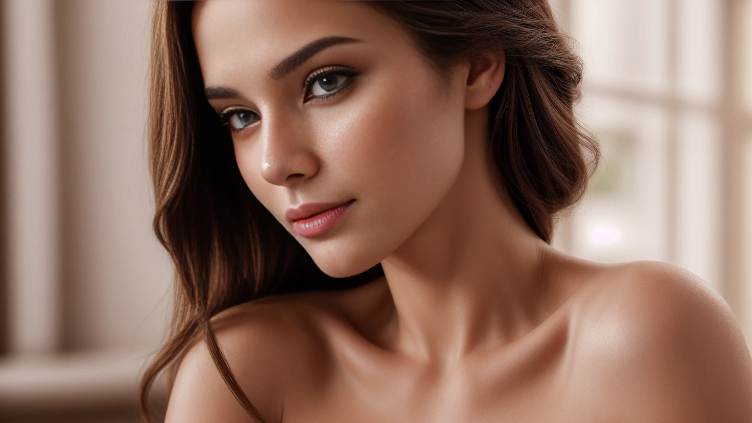 a nude woman, detailed facial features, high quality, 8k, hyperrealistic, photorealistic, masterpiece, intricate details, flawless skin, beautiful eyes, elegant pose, natural lighting, warm color tones, cinematic composition