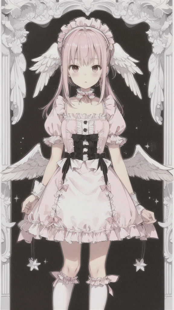 Pink soft hair, white wings, cute, Lolita fashion girl