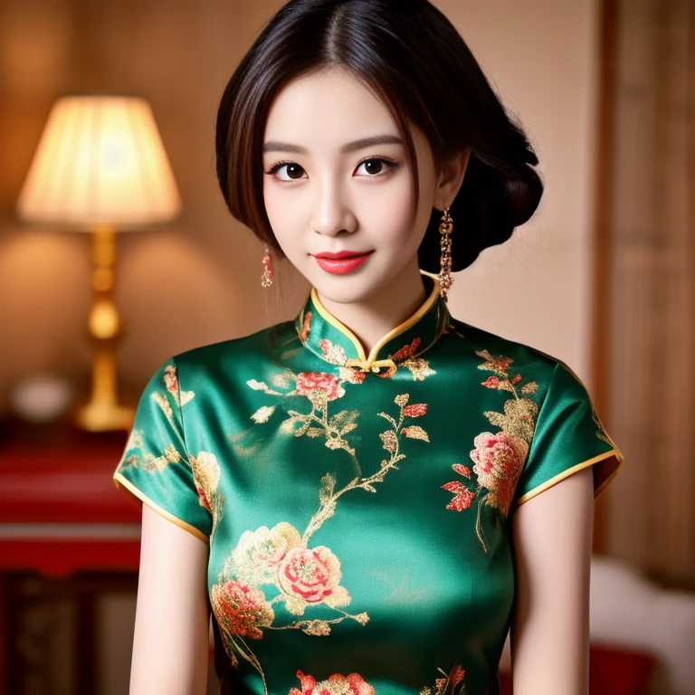 Asian woman Arav in red dress poses for photo, wearing a red Cheongsam, Cheongsam, Chinese dress, Chinese style, traditional chinese, Chinese woman, with ancient Chinese clothing, expensive silk, traditional chinese clothing, Chinese girl, Chinese dress, Gorgeous Chinese model, beautiful oriental woman, Chinese princess, สวมชุดCheongsamสีน้ำเงิน, Wearing a bright red dress 8k, 3-D, 45,000,000,000 pixels, Too realistic,