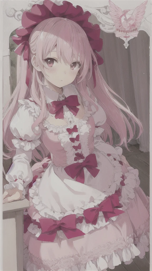 Pink soft hair, white wings, cute, Lolita fashion girl