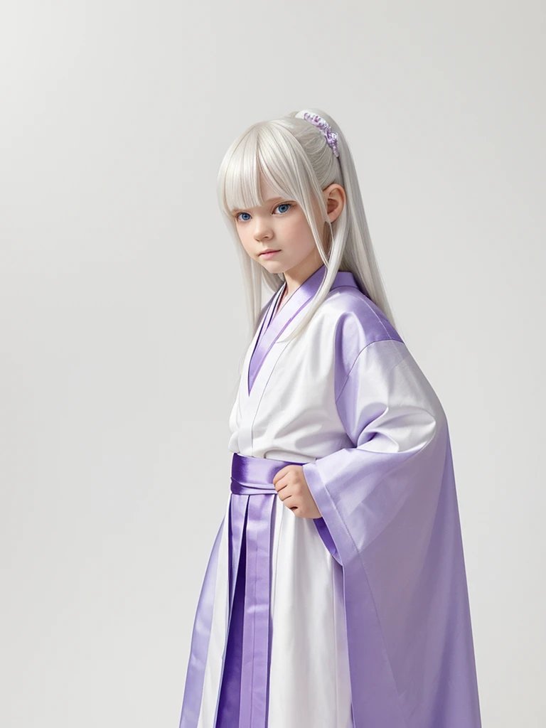 ((masterpiece)), (((best quality))), (character design sheet, same character, front, side, back), Illustration, 1 boy, long hair, white hair color, bangs, hairstyle fax, albino, purple eyes, beautiful eyes, cute face, environment change, flute, hairstyle fax, pose kotai, feminine boy, kimono, demon slayer uniform, snow, charturnbetalora, (simple background, white background: 1.3) 