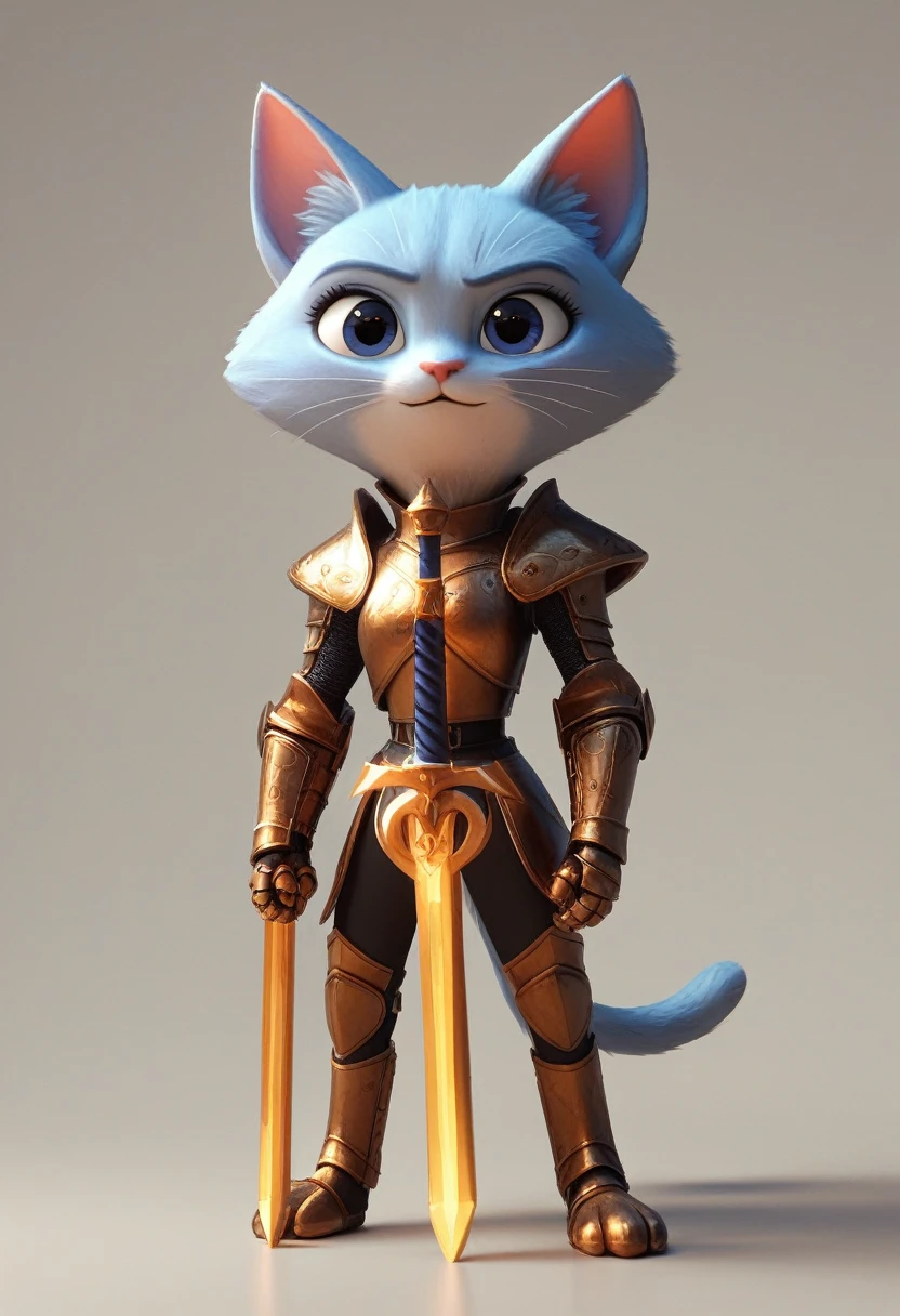 Close-up shot of a cat, whole body, Holds a lightning-charged sword, Wearing dark armor, Castle Background, High resolution, masterpiece, Highest quality, Super detailed, Super detailed, Ultra-realistic,
 Hong Kong Style, 3D Fluffy, Cute and adorable close-ups, Cute big round reflective eyes, Long fuzzy fur, Pixar Rendering, unreal engine Cinematic smooth, Exquisite detail, Cinematic