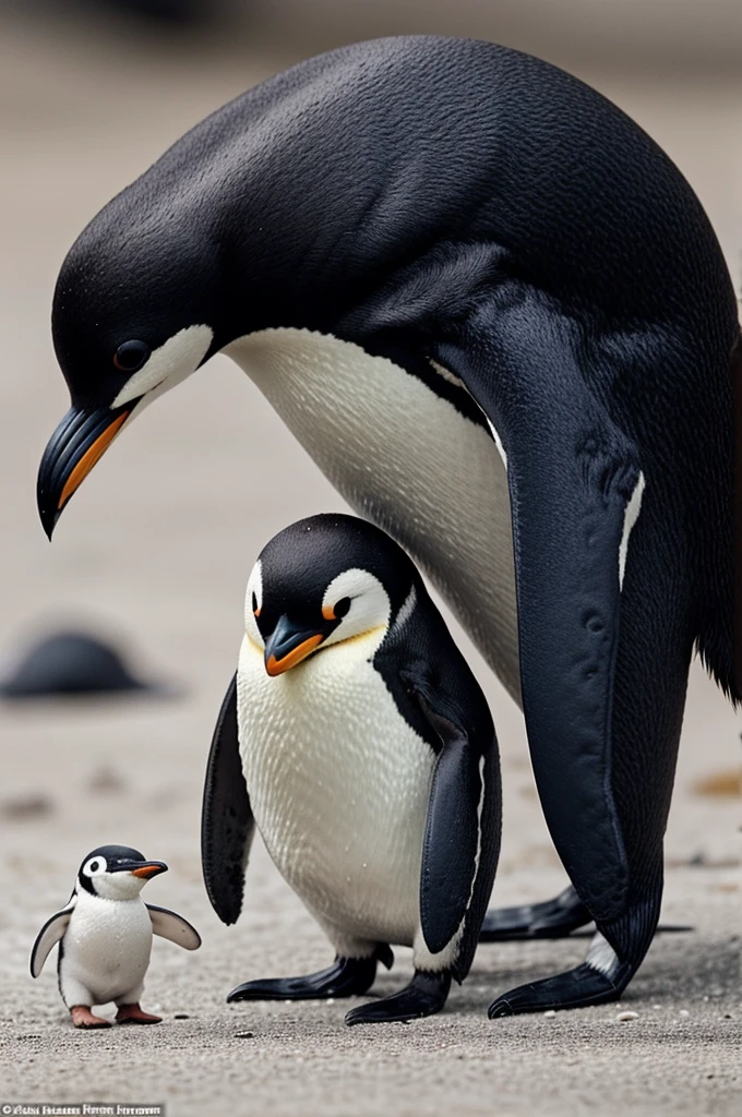 Clear! Here is a description of the adorable image:
Imagine a small dark brown flea and tiny antennae on its head., next to a cute little penguin with black and white fur with a funny walk. The little flea is perched gently on the little penguin's shoulder, who observes her with curiosity and tenderness. Both share a moment of friendship and complicity, showing that the difference in sizes is not an obstacle to harmony and connection between beings so different but equally charming. An adorable and touching scene!!