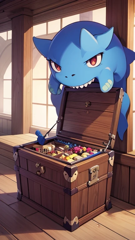 (Monster disguised as a treasure chest), (grotesqueなモンスター), Cast a spell, mimic, That&#39;s horrible, spooky, Red light, Hidden Trap, Traces of blood, Bite, grotesque, Dark Shadows, Torn cloth, Echoing screams