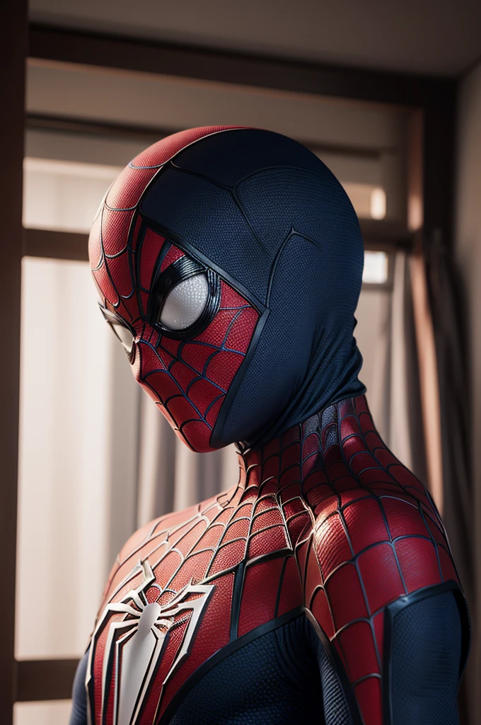 A photograph of Spider-Man, without mask, the 20s, bonitas, face detailed, looking at the camera, portraite, 8k hd, high qualiy
