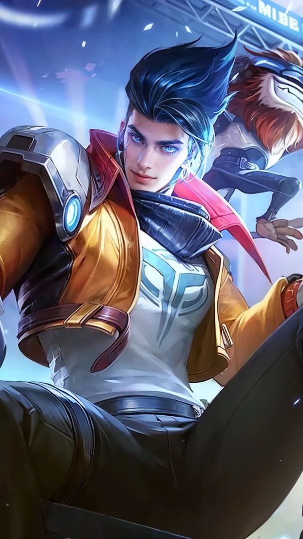 Handsome young man, cool, face zoom, frontal vision, serious expression, short hair and no beard, no clothing, fit on page