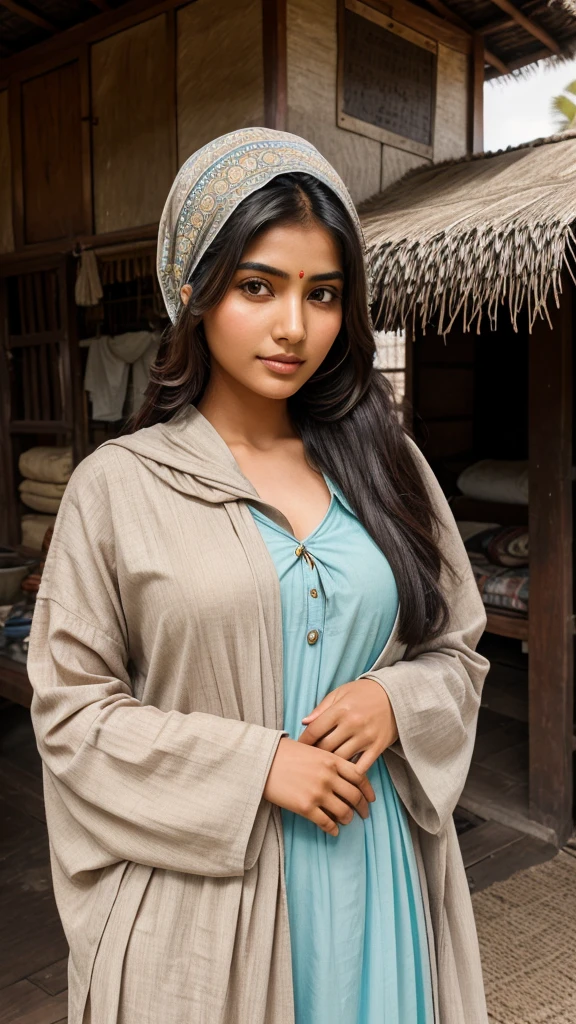 a woman standing in front of a hut wearing a headscarf and holding a, indian girl with brown skin, young himalayan woman, afghan girl, young middle eastern woman, beautiful young himalayan woman, indian, beautiful himalayan woman, cute woman, a cute young woman, sari, faridah malik, cute girl, a young woman, very beautiful girl, pale-skinned persian girl, hindu, young girl, beautiful iranian woman, a potrait of a beautiful, a young asian woman