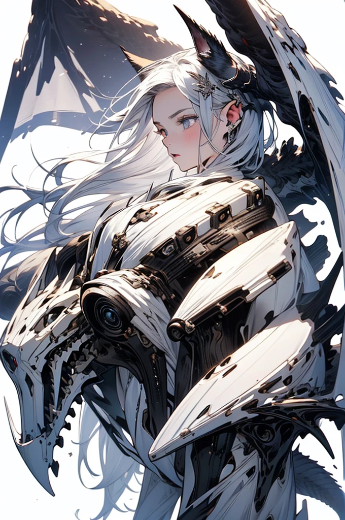 ((masterpiece, Highest quality)),Ultra-high resolution, (realism: 1.4),Best illustrations,Line art,Very condensed adult female,Delicate and beautiful features,Slit eyes,Sharp face,Very detailed white coat,Silver Hair,Wolf ears,Big tail,Fantasy,Roaring against the backdrop of the full moon and wilderness,Roaring Woman,Double teeth,wide aperture,Unreal 5,Scattered beneath the surface,Anatomically correct,Low angle full body shot