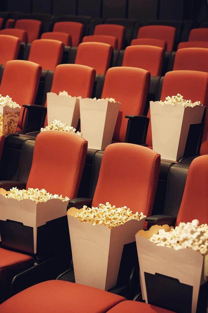 Pack of popcorn in empty cinema,an empty armchair