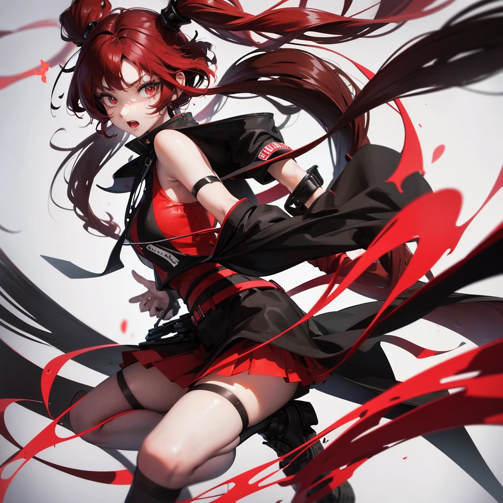 Girl in a skirt, black and red hair, Twin Tail, 3D 4k wallpaper.