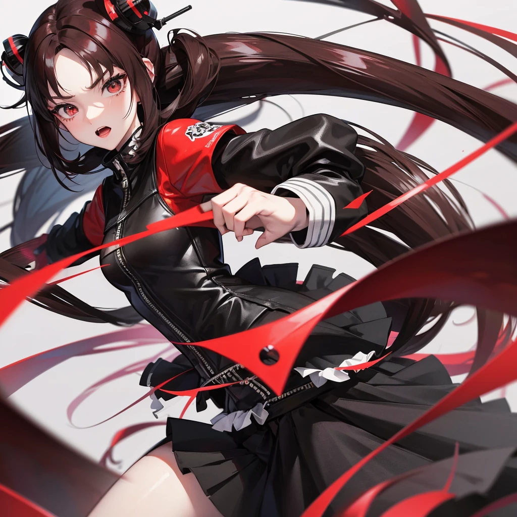Girl in a skirt, black and red hair, Twin Tail, 3D 4k wallpaper.